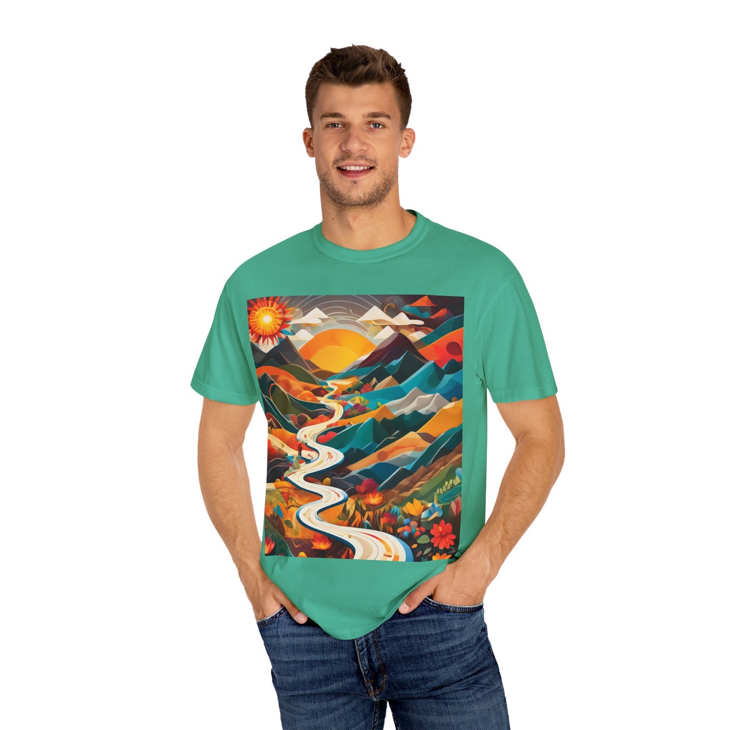 Adventure Journey Unisex Garment-Dyed T-shirt - Colorful Nature Design
