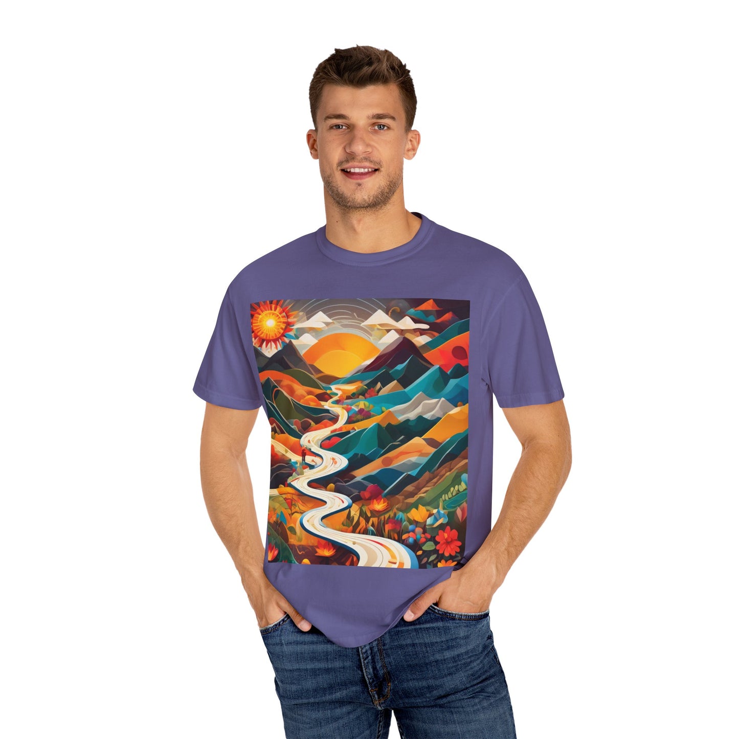 Adventure Journey Unisex Garment-Dyed T-shirt - Colorful Nature Design