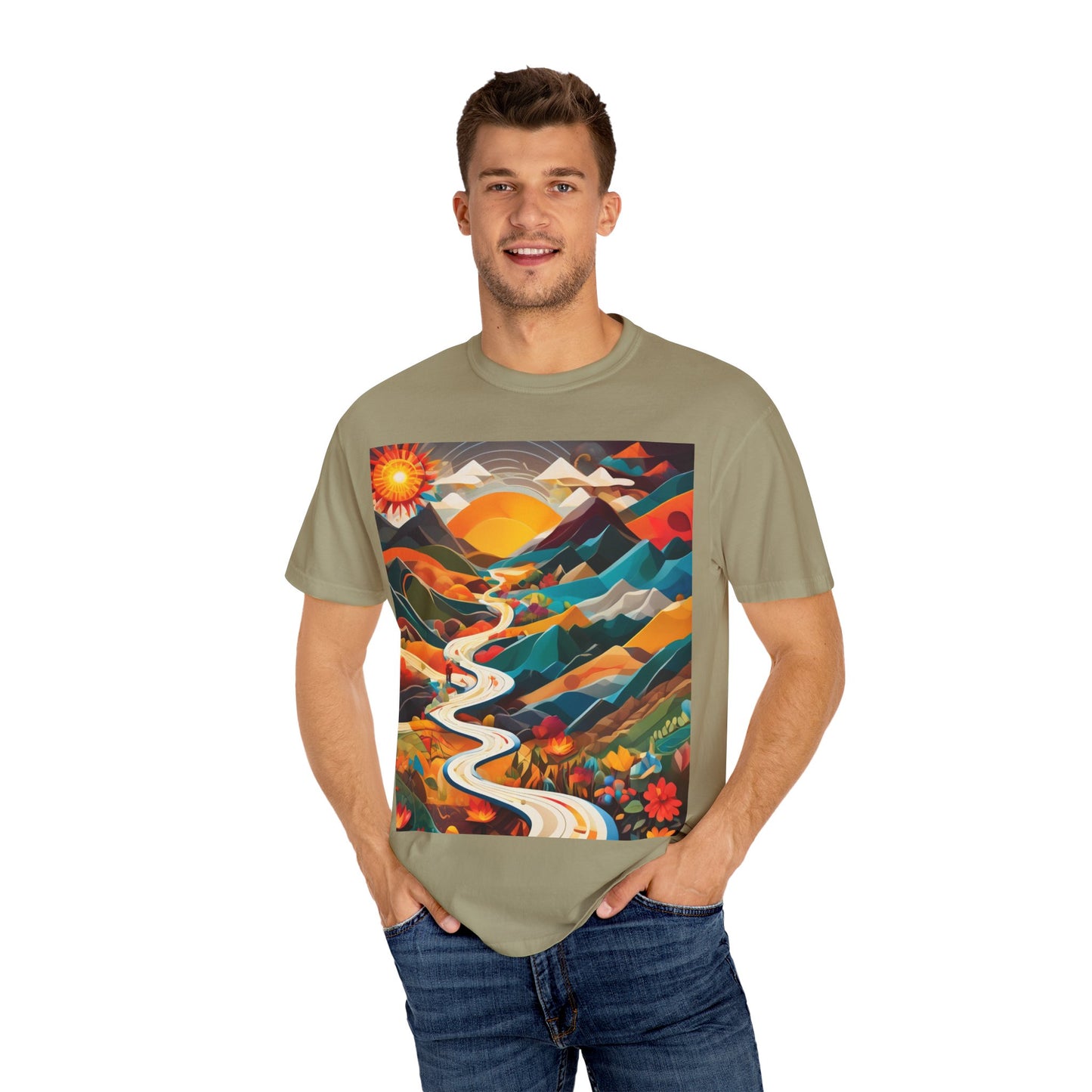 Adventure Journey Unisex Garment-Dyed T-shirt - Colorful Nature Design