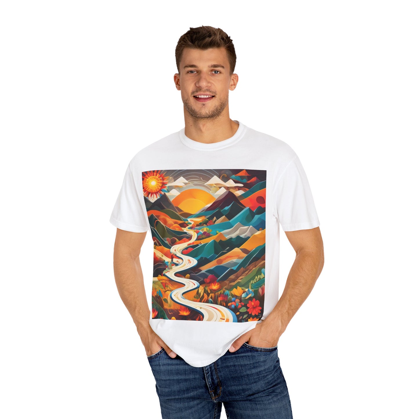 Adventure Journey Unisex Garment-Dyed T-shirt - Colorful Nature Design