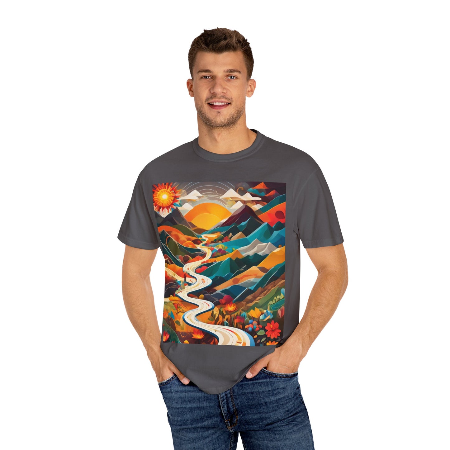 Adventure Journey Unisex Garment-Dyed T-shirt - Colorful Nature Design