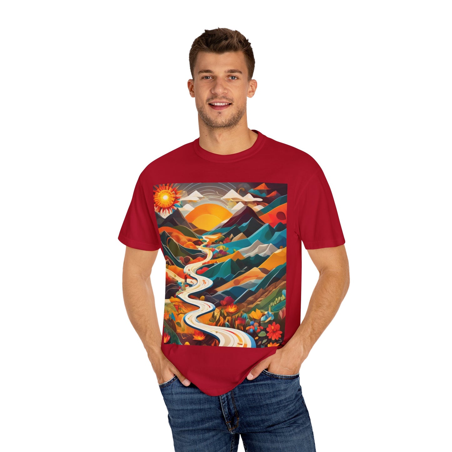 Adventure Journey Unisex Garment-Dyed T-shirt - Colorful Nature Design